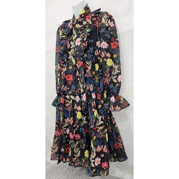 Gracia Womens Tiered Dress Floral Sheer Black Bloomcore Fairy Whimsy Small - Picture 8 of 16